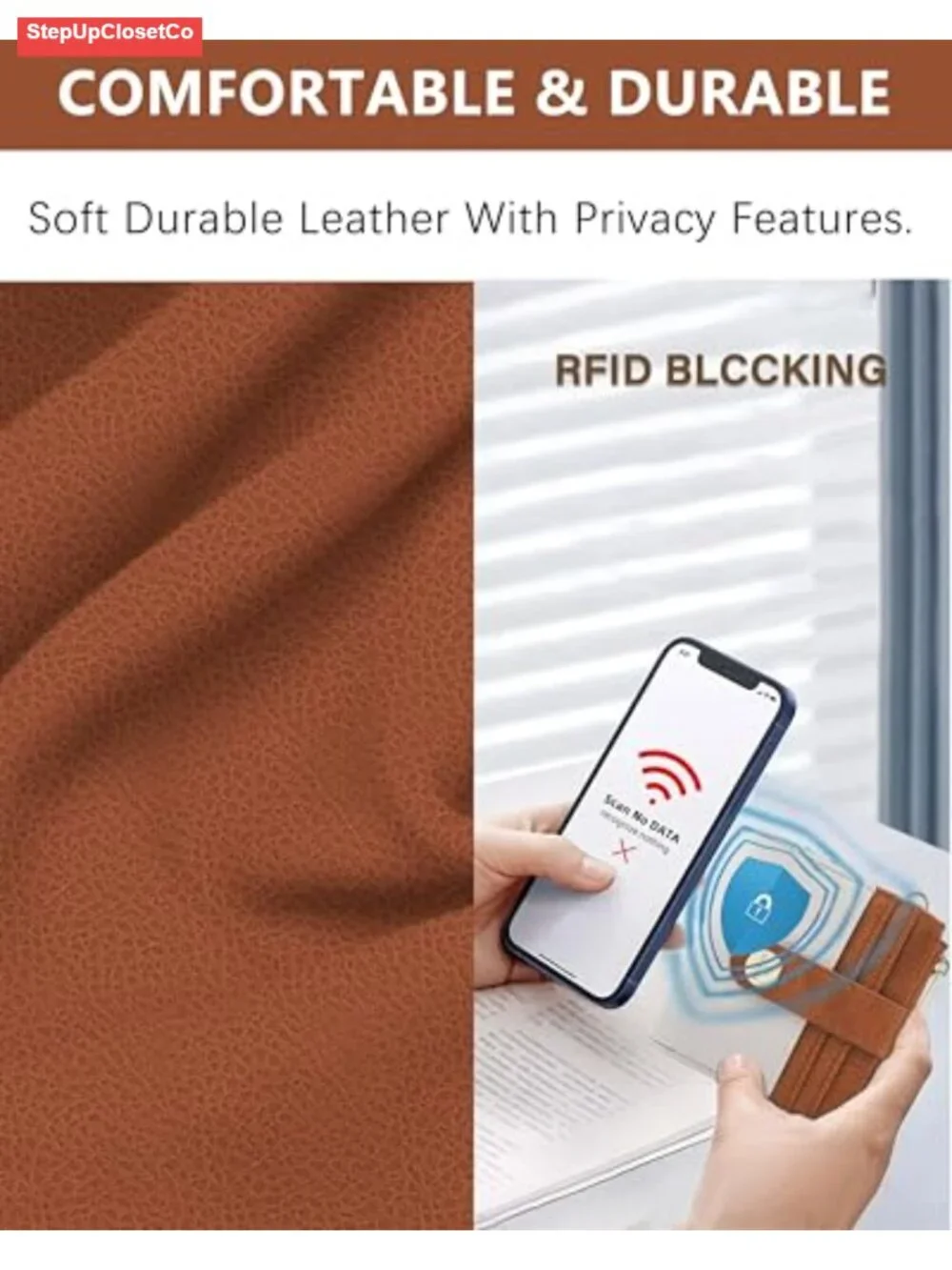 Keychain RFID Wristlet Wallet for Women - Faux Leather Small Card Wallet